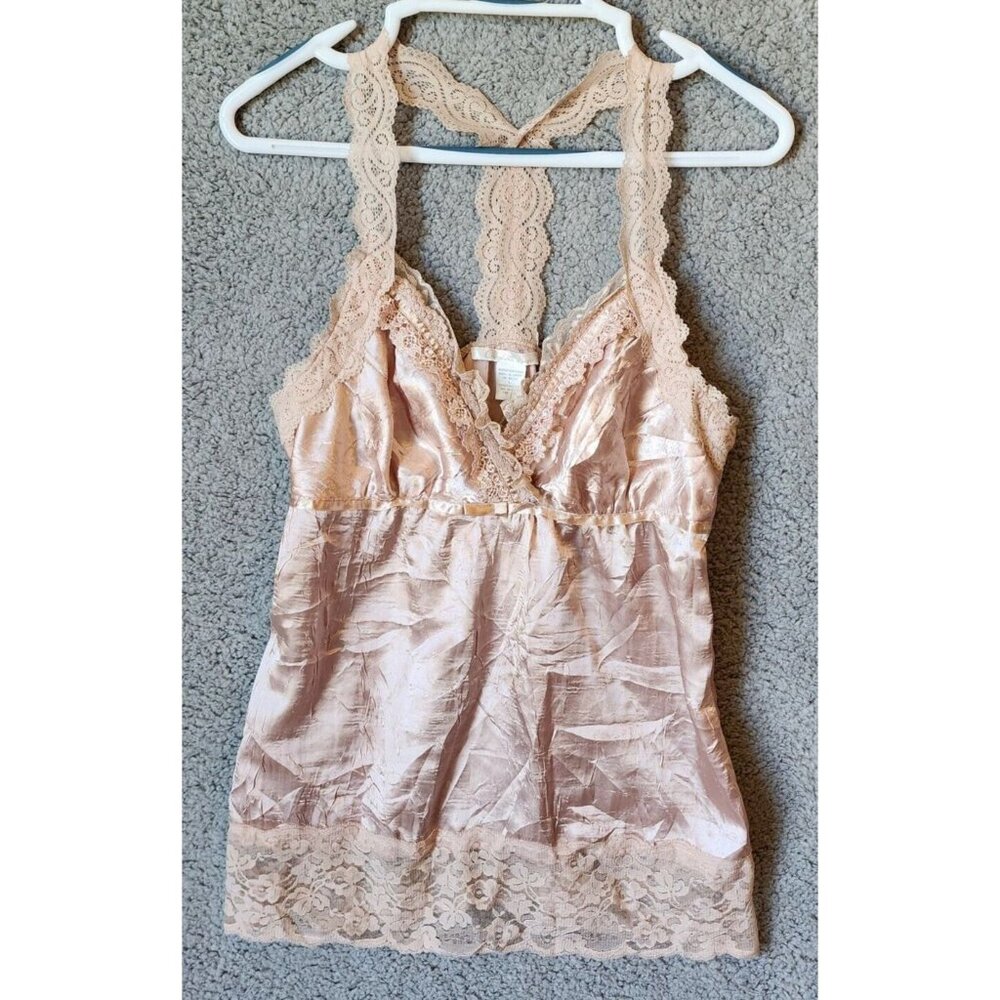 Charlotte Russe Y2K Coquette Women's Sleeveless Top Pink Satin Lace Accents Sz L
